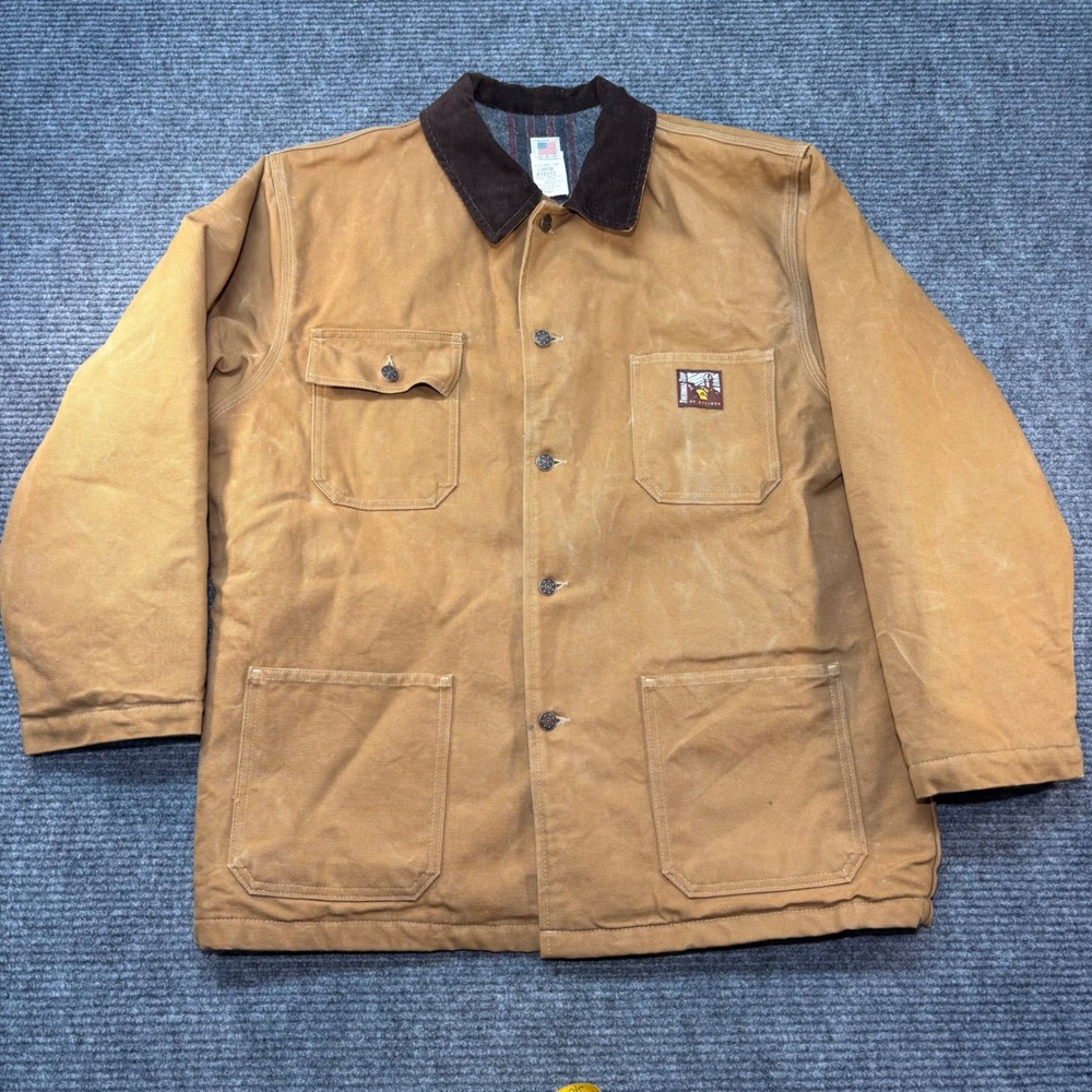 Vintage Steiner Thermal-Tuff Mens Brown Canvas Chore Coat Jacket USA Made Large